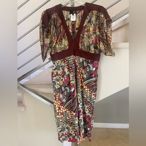 CAVALLI Elegant VINTAGE Multicolor V-Neck Dress